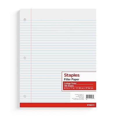 Staples® College Ruled Filler Paper, 8.5 x 11, White, 200 Sheets/Pack (TR58372)