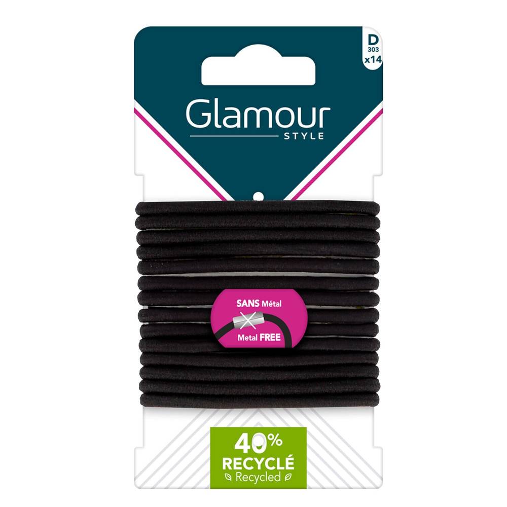 Glamour Style - Élastiques semi-épais sans métal (14 unités) (noir)