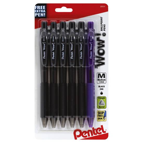 Pentel Wow! Skip-Free 1 mm Ballpoint Pens Black (6 pens)
