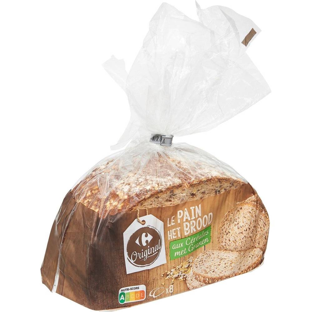 Pain aux céréales tranché CARREFOUR ORIGINAL - le sachet de 8 tranches - 500g