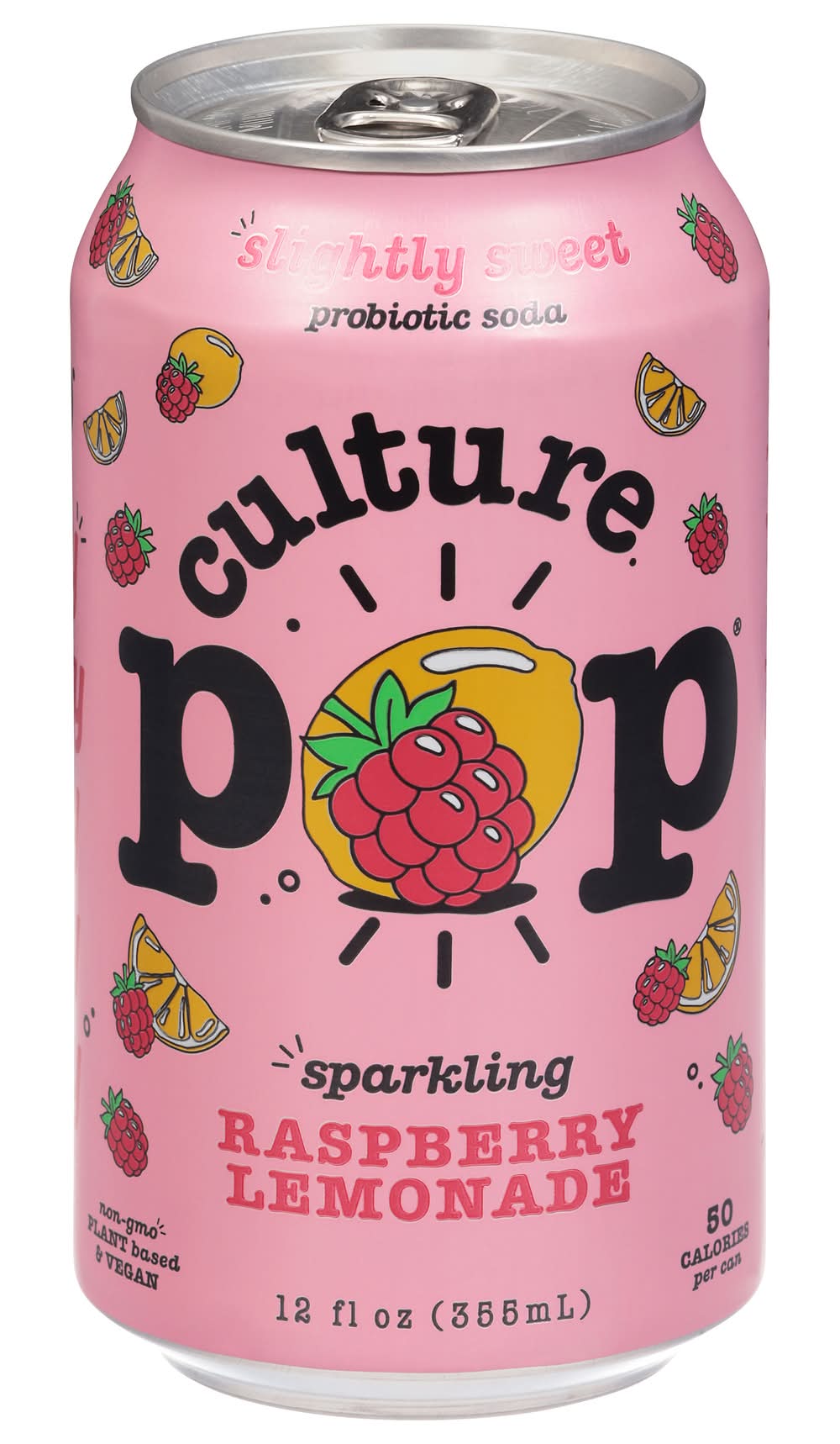 Culture Pop Slightly Sweet Sparkling Probiotic Soda, Raspberry Lemonade (12 fl oz)