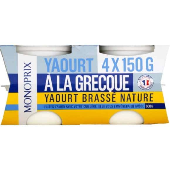 Monoprix Yaourt Brassé À La Grecque Nature Les 4 Pots De 150 G