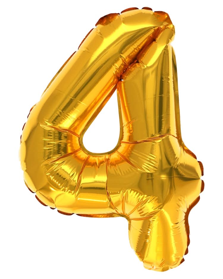 Kaleidoscope Helium Number 4 Foil Balloon, 34 in, Gold