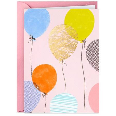 Hallmark Blank Note Cards (colorful balloons on pink)