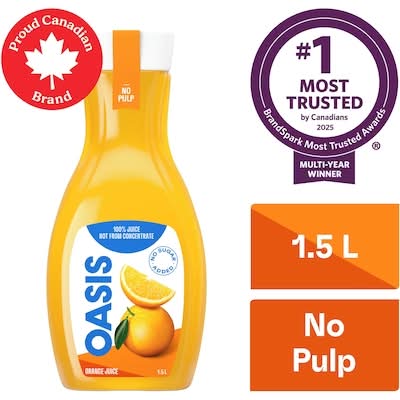 Oasis jus 100 % sans pulpe non fait de concentré - 100% juice without pulp not from concentrate (1.5 l) (orange)