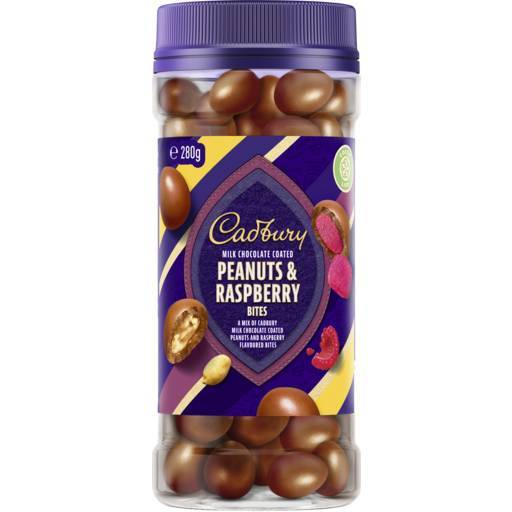 Cadbury Milk Chocolate Coated Peanuts And Raspberry Bites 280g