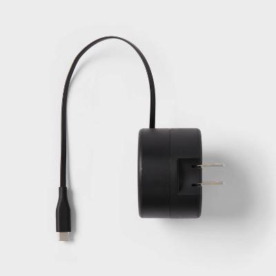 Heyday Wall Charger With Retractable Usb C Cable, 3 in, Black