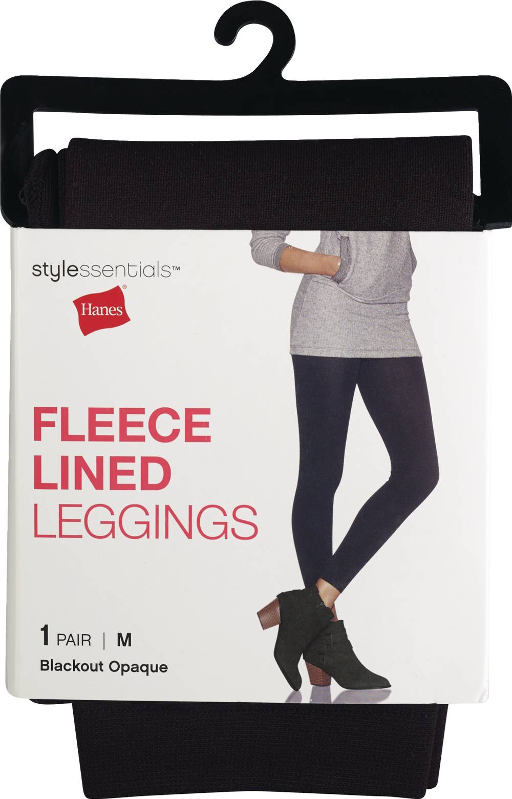 Style Essentials By Hanes Fleece Lined Leggings, Blackout Opaque, M