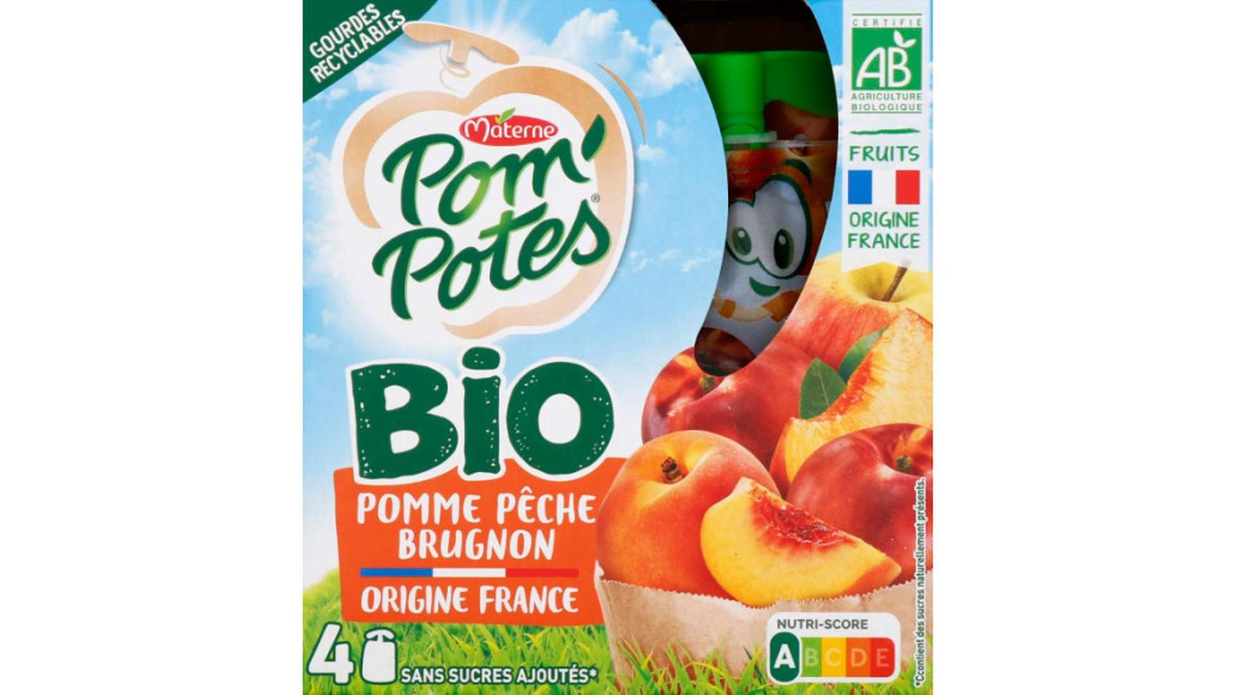 Pom'potes - Compote bio pomme, pêche et brugnon sans sucres ajoutés (4 pièces)