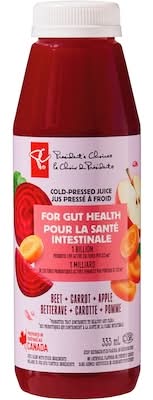 President's Choice Cold Pressed Juice With Probiotics For Gut Health, Beet + Carrot + Apple (333 ml)