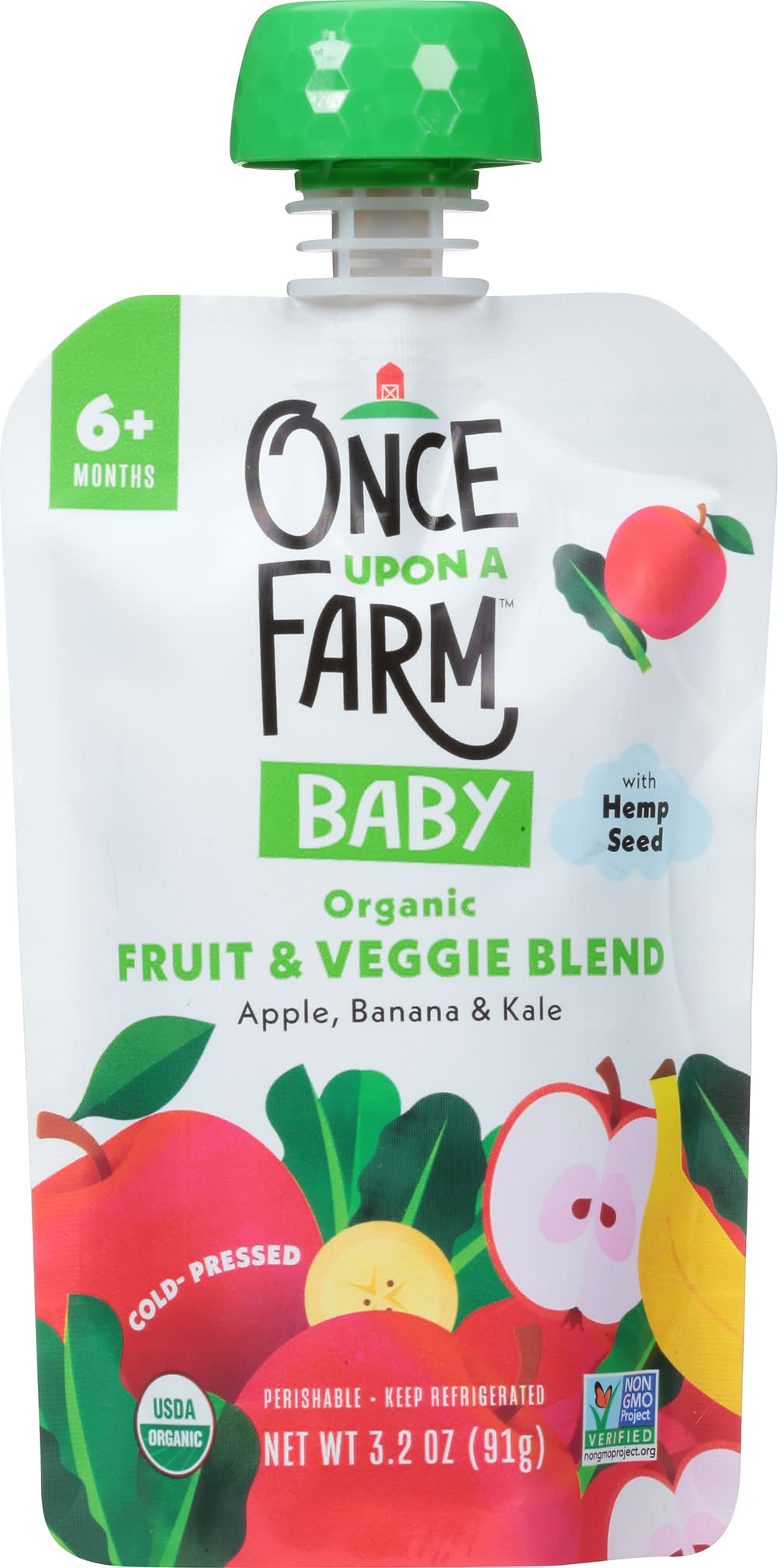 Once Upon a Farm Organic Fruit Apple Banana & Kale Veggie Blend 6+ Months (3.2 oz)