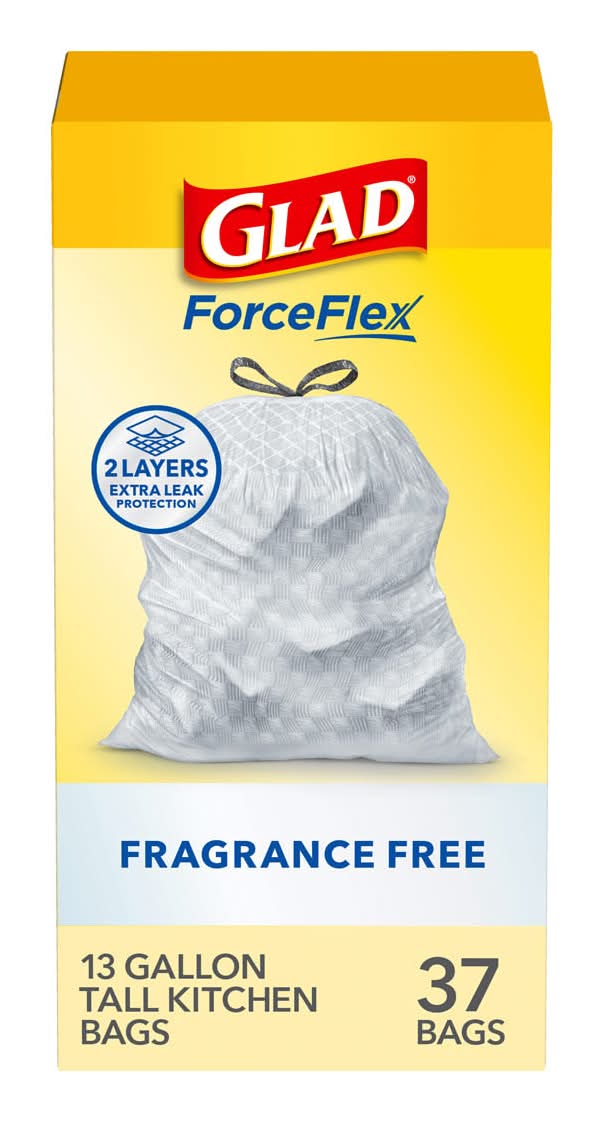 Glad Forceflex Tall Kitchen Drawstring Trash Bags 13 Gallon Fragrance Free 37 Ct