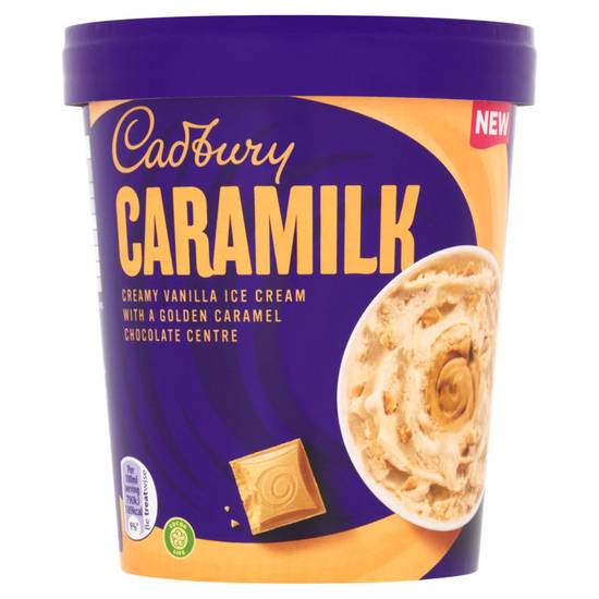 Cadbury Caramilk Creamy Vanilla Ice Cream with a Golden Caramel Chocolate Centre 480ml