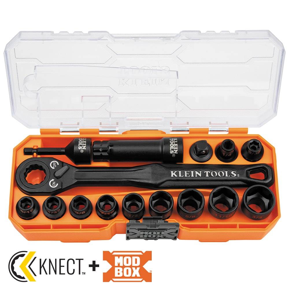 Klein Tools KNECT Impact Rated Pass Through 3/8-in Drive Standard (SAE) Deep Socket Set (15-Pieces) | 65400