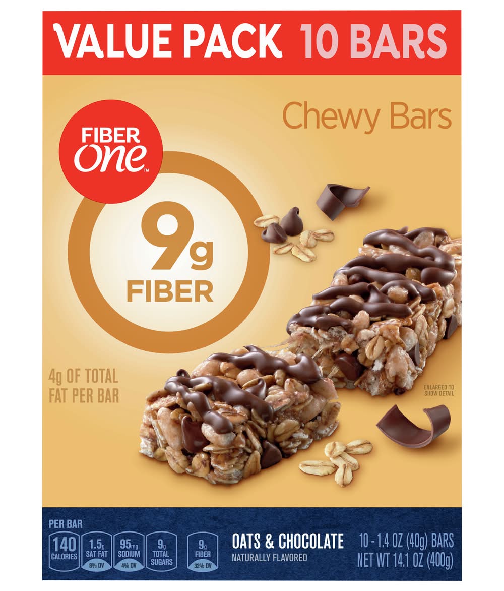 Fiber One Chewy Bars Value pack, Oats & Chocolate (10 x 1.4 oz)