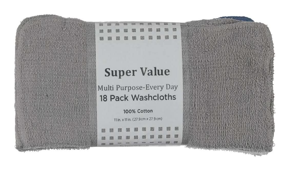 Comfort Bay Super Value Multi Purpose Every Day Cotton Washcloths, 11x11 in, Assorted (18 ct)