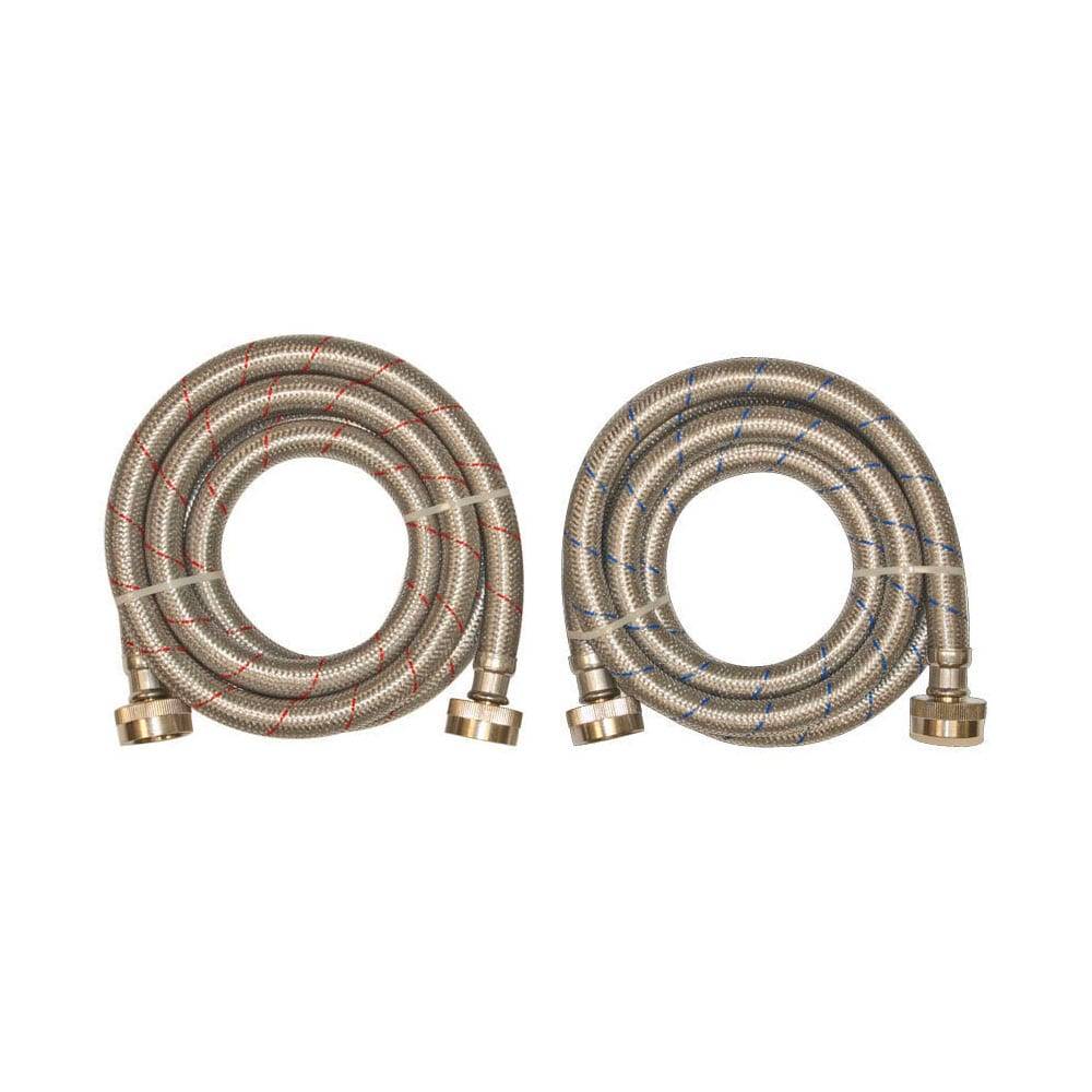 EASTMAN 2-Pack 6-ft 3/4-in FHT Inlet x 3/4-in FHT Outlet Stainless Steel Washing Machine Connector | 98506