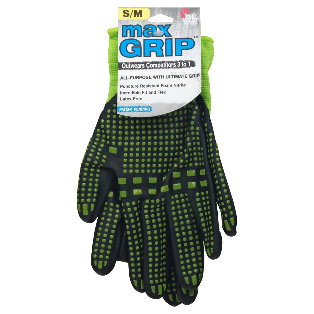 Midwest Max Grip All Purpose Gloves, S-M, Green (1.41 oz)