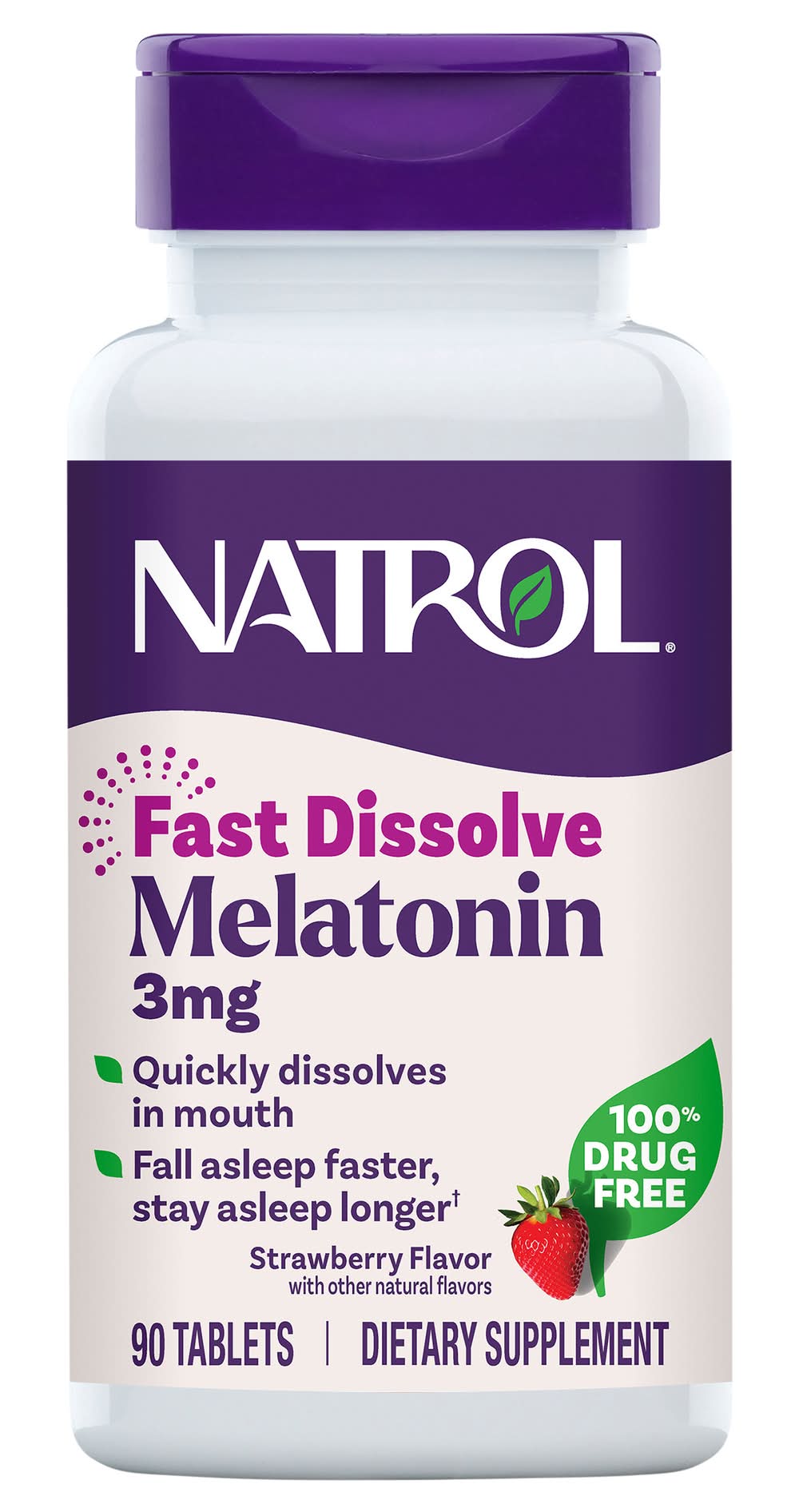 Natrol Fast Dissolve Melatonin Dietary Supplement For Sleep Support 3 mg, Strawberry (90 ct)