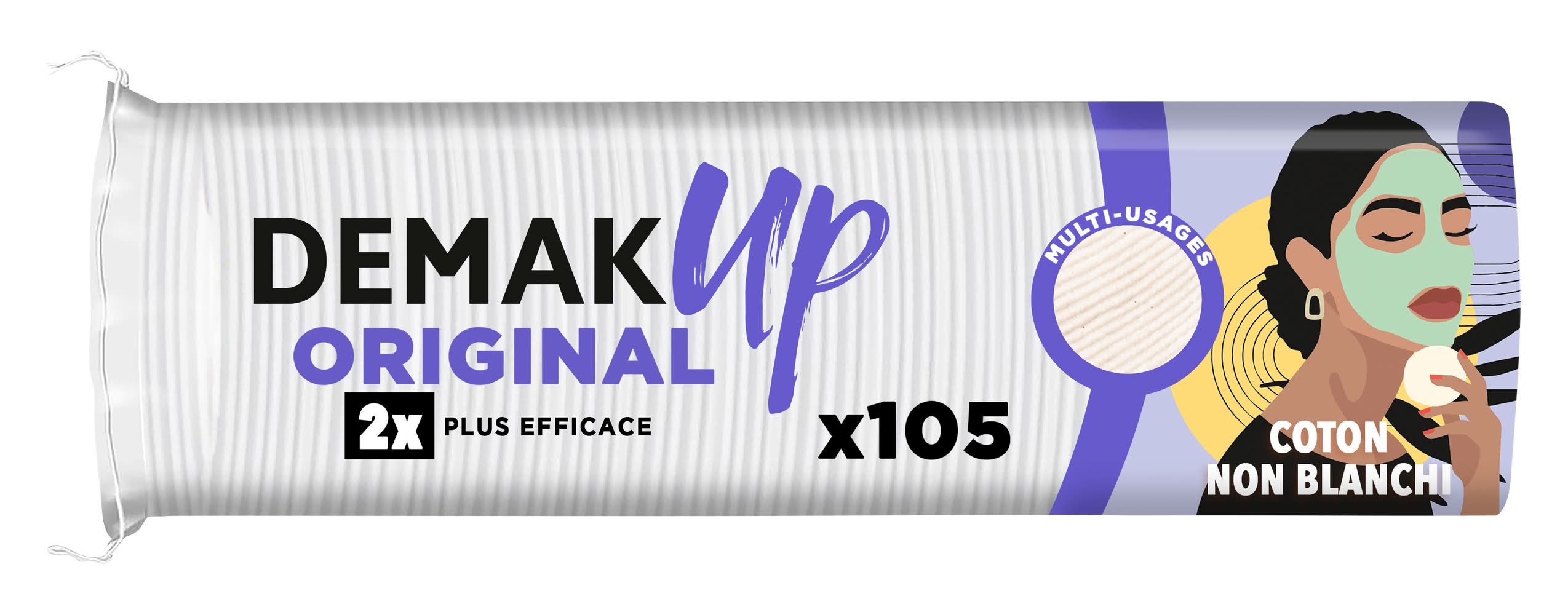 Demak'Up - Original disques cotons à démaquiller fibres de coton naturelles non-blanchies,105 cotons (54g)