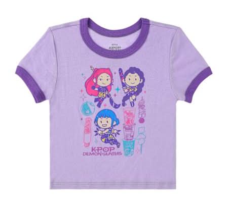 Juniors KPop Demon Hunters Girls Graphic Tee Medium Purple