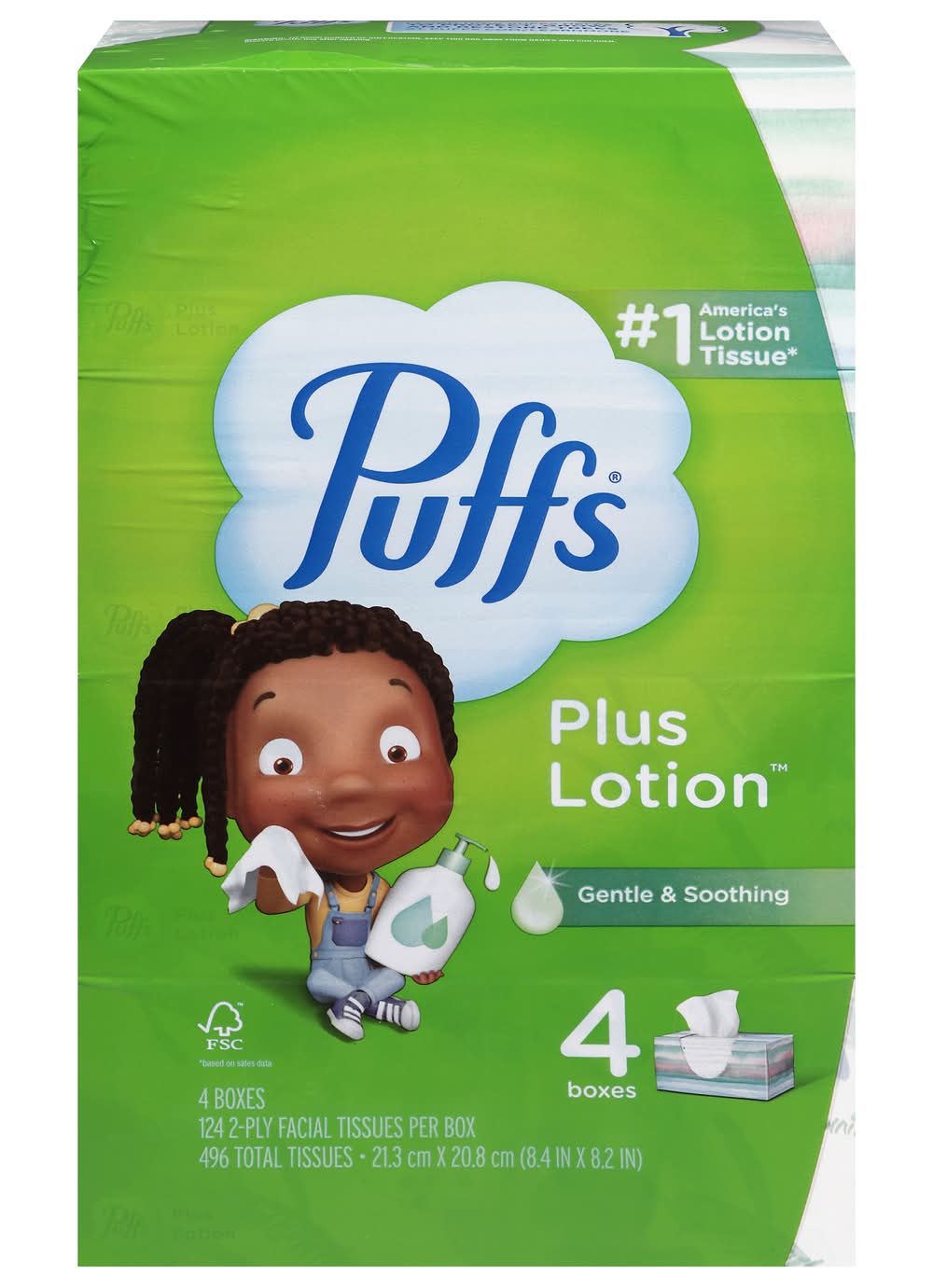 Puffs Plus Lotion Gentle & Soothing 2 Ply Facial Tissues, 21.3x20.8 cm (4 ct)