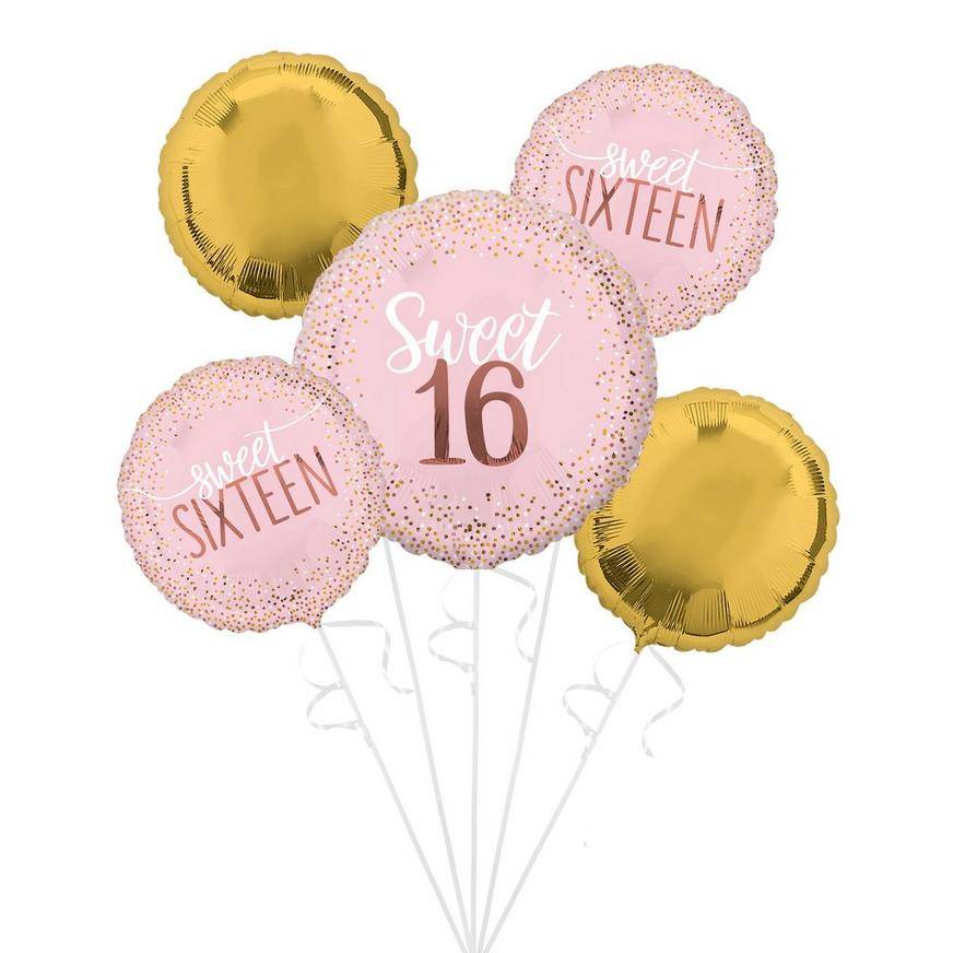 Party City Uninflated Sweet 16 Birthday Foil Balloon Bouquet (blush-pink-gold)