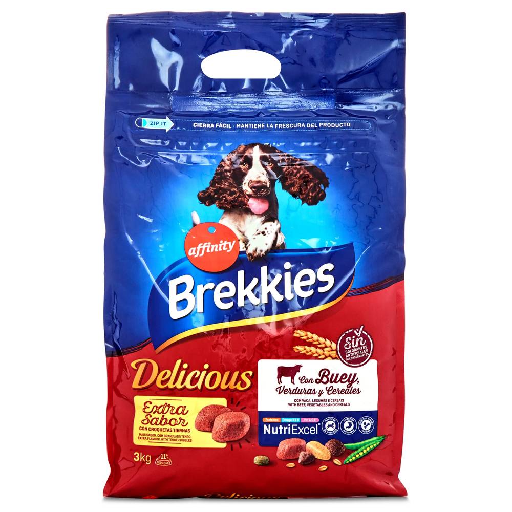 Alimento Para Perros Adultos Con Buey Brekkies Delicious Bolsa 3 Kg