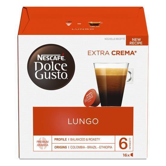 Café capsule compatibles Lungo NESCAFE DOLCE GUSTO 16 capsules
