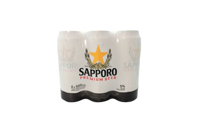 Sapporo Premium Beer (6 ct, 500 ml)
