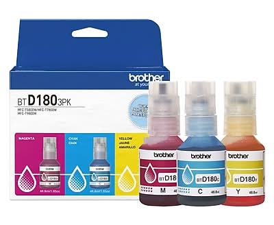 Brother BTD180 Cyan/Magenta/Yellow High Yield Ink Cartridge Refill, Prints Up to 5,000 Pages