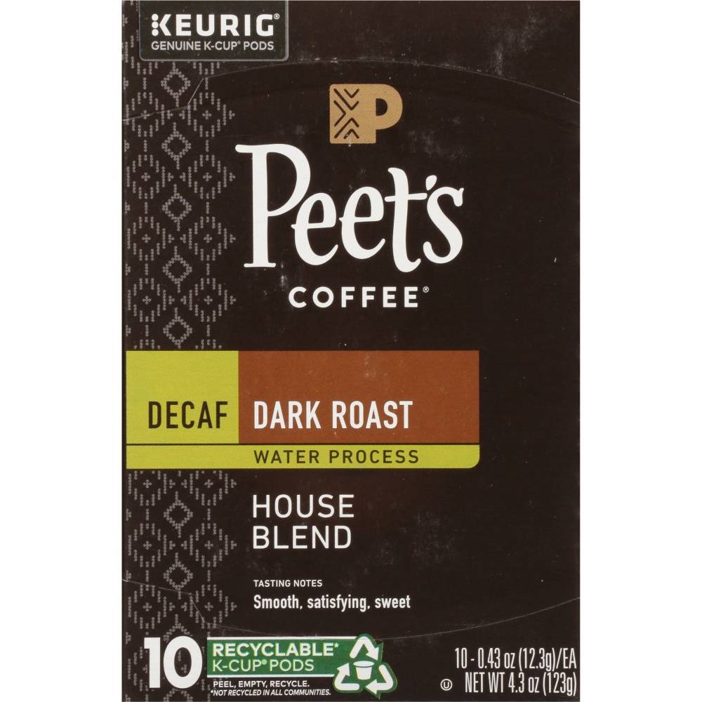 Peet's Coffee Decaf House Blend Dark Roast K-Cup Coffee Pods (0.43 oz, 10 ct)