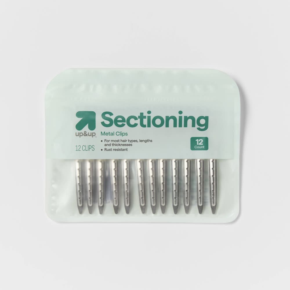 up&up Hair Sectioning Metal Hair Clips, Silver (12 ct)