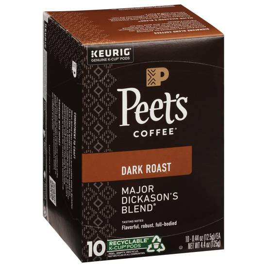 Peet's Coffee Keurig Genuine K-Cup Pods (10 pack, 0.44 oz) (dark roast-major dickason's blend)