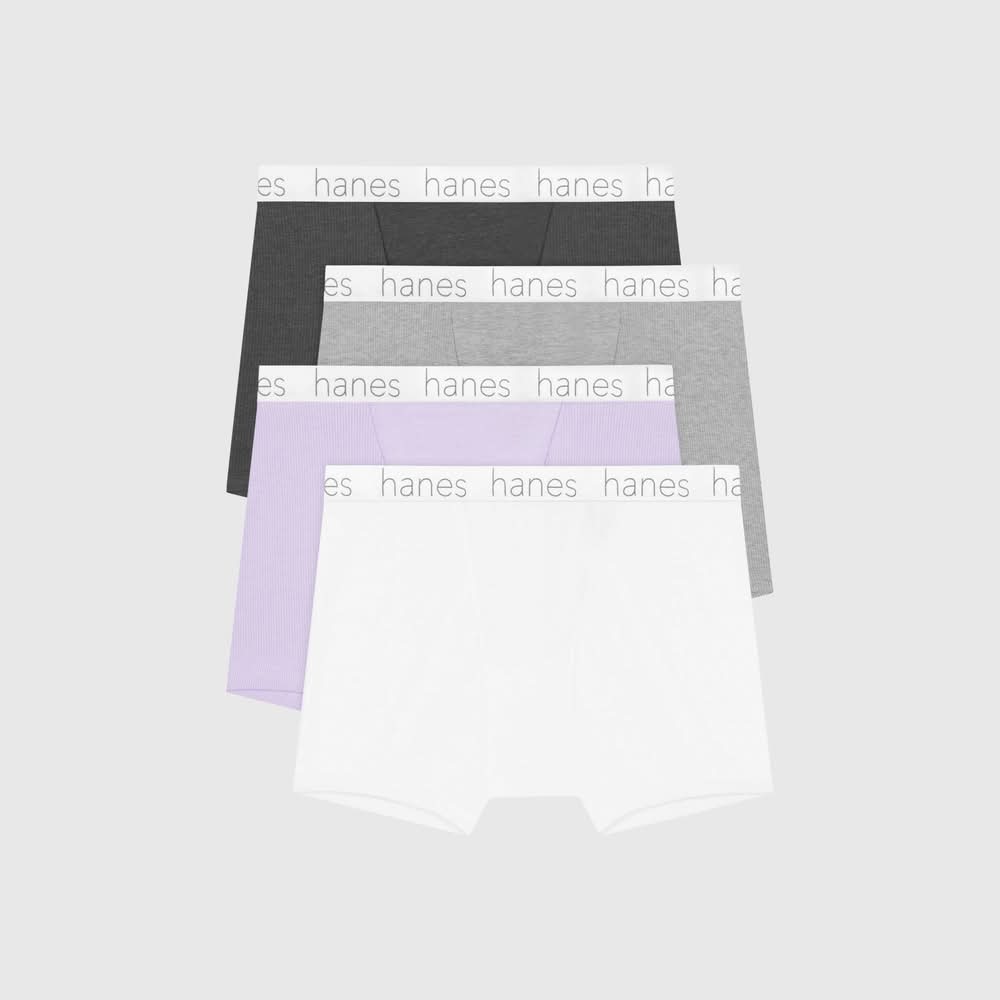 Hanes Premium Women's 4pk Boxer Briefs, Boyfriend Mid-Thigh Stretch-Cotton Underwear - Colors May Vary L
