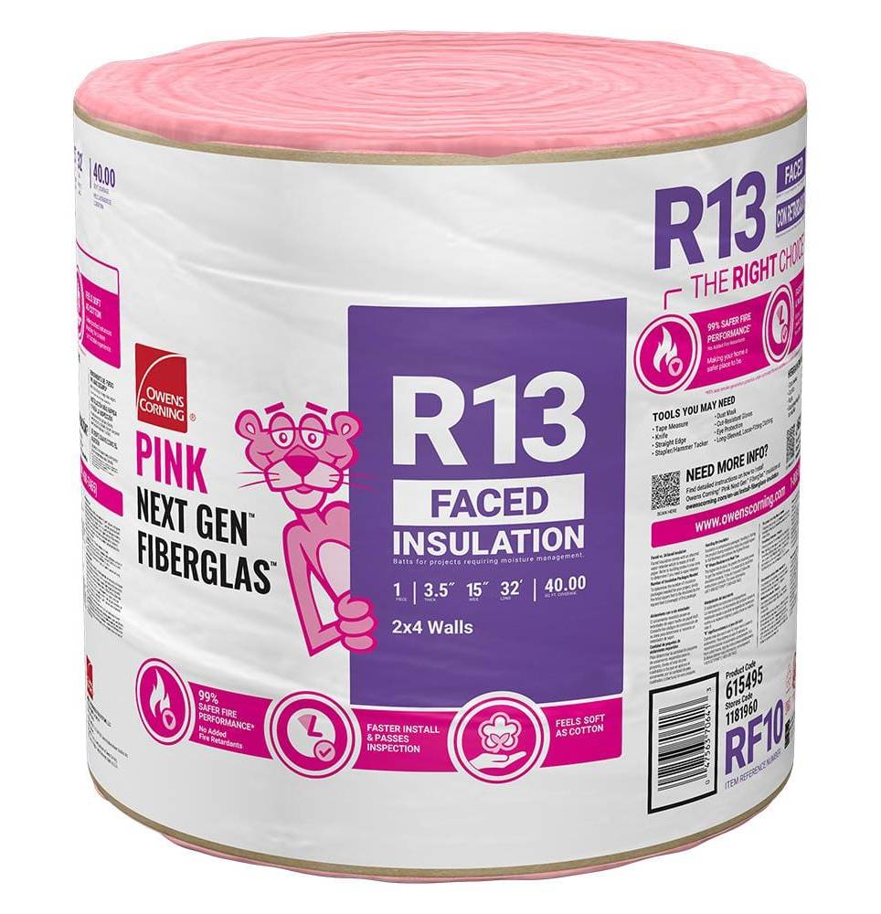 Owens Corning R13 Faced Fiberglas Insulation Roll, Pink