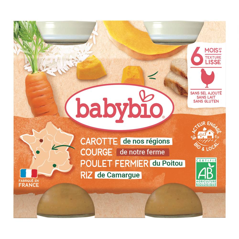 Baby Bio - Petit pot bébé dès 6 mois carotte courge poulet (2)