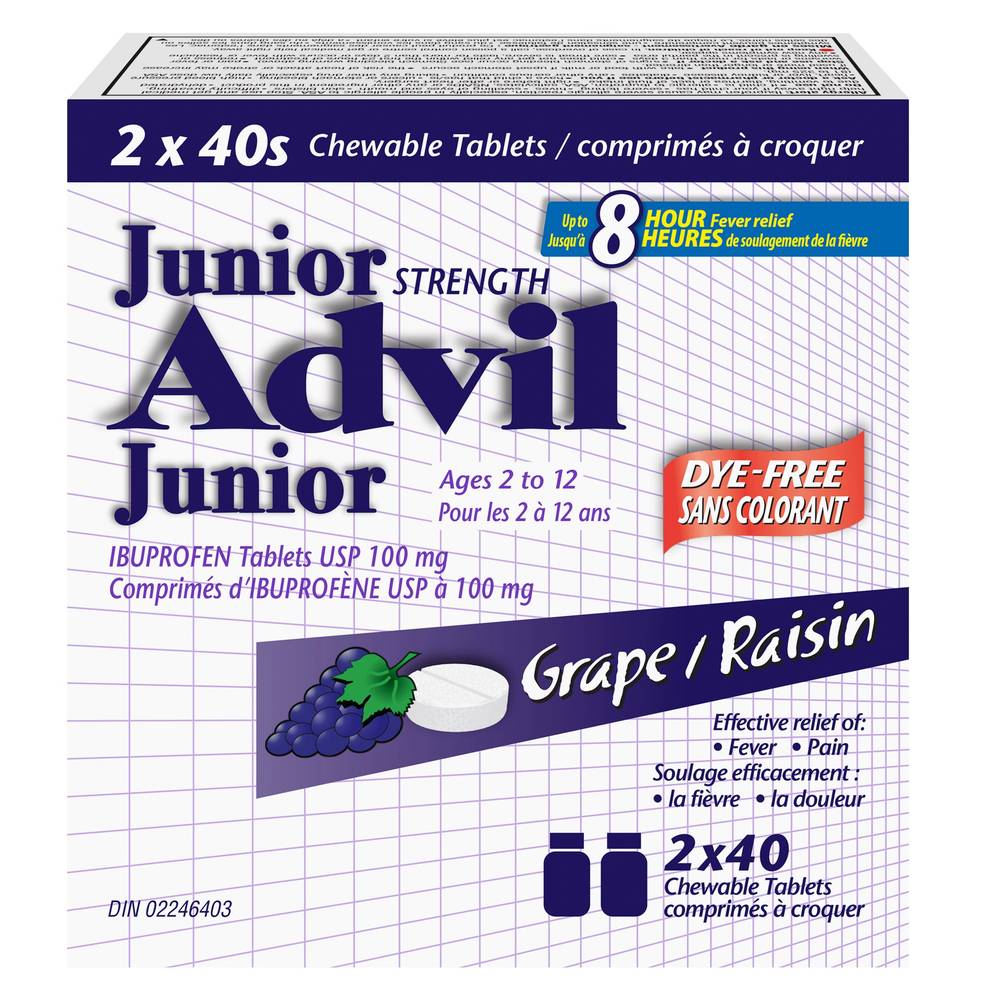 Junior Strength Advil Grape (Dye Free) - 2X40 Chewable Tablets