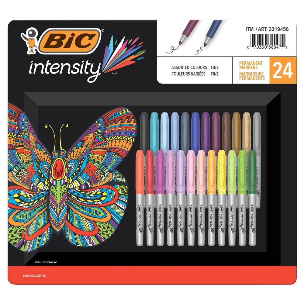 BIC Permanents à pointe fine et à couleurs variées (24 units) - Fine point assorted colours permanent markers (24 units)