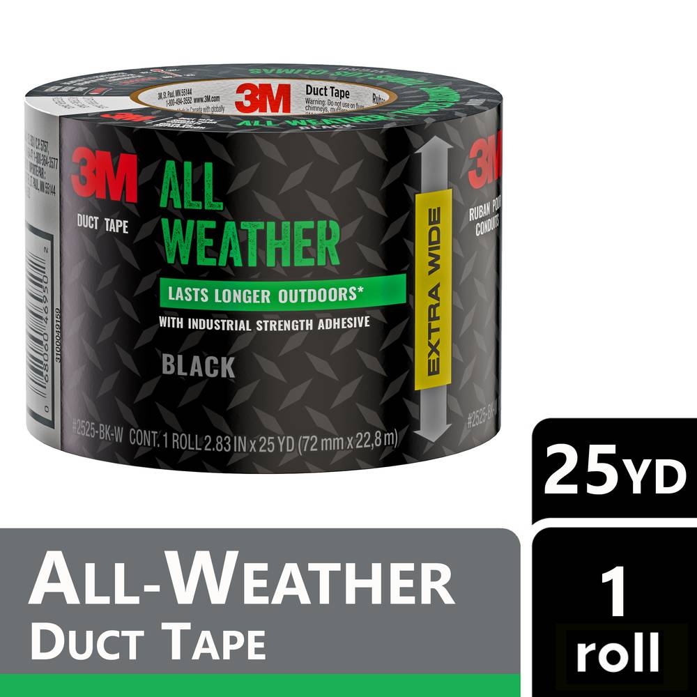 3M Duct Tape All Weather Black Rubberized Duct Tape 2.83-in x 25 Yard(s) | 2525-BK-W