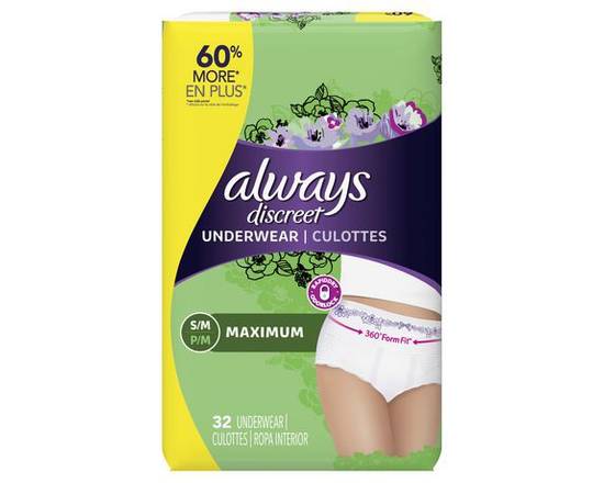 Always Discreet · Discreet incontinence underwear maximum absorbency small/medium (32 pieces)