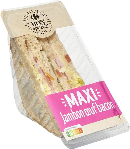 Sandwich jambon, bacon, œuf, pain de mi CARREFOUR BON APP' - le paquet de 200g