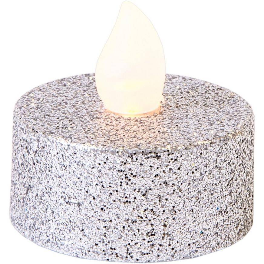 Party City Glitter Tealight Flameless Led Candles (silver)