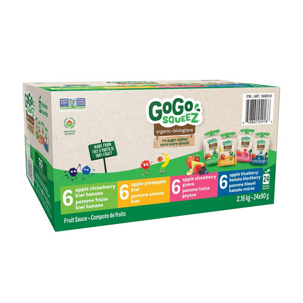 Gogo Squeez - Compotes De Fruits Exotiques Biologiques À Saveurs Variées, 24 × 90 G