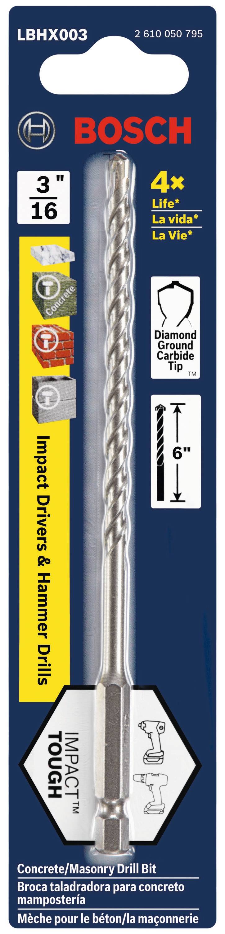 Bosch Impact Tough 3/16-in x 6-in High-speed Steel Masonry Drill Bit for Hammer Drill | LBHX003