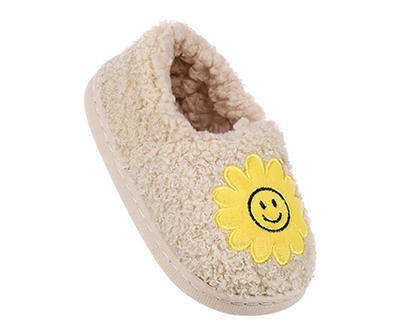 Toddler L Ivory Smiley Flower Sherpa Moccasin Slipper