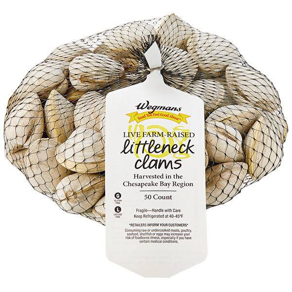 Wegmans Live Farm-Raised Littleneck Clams, 50 ct Bag