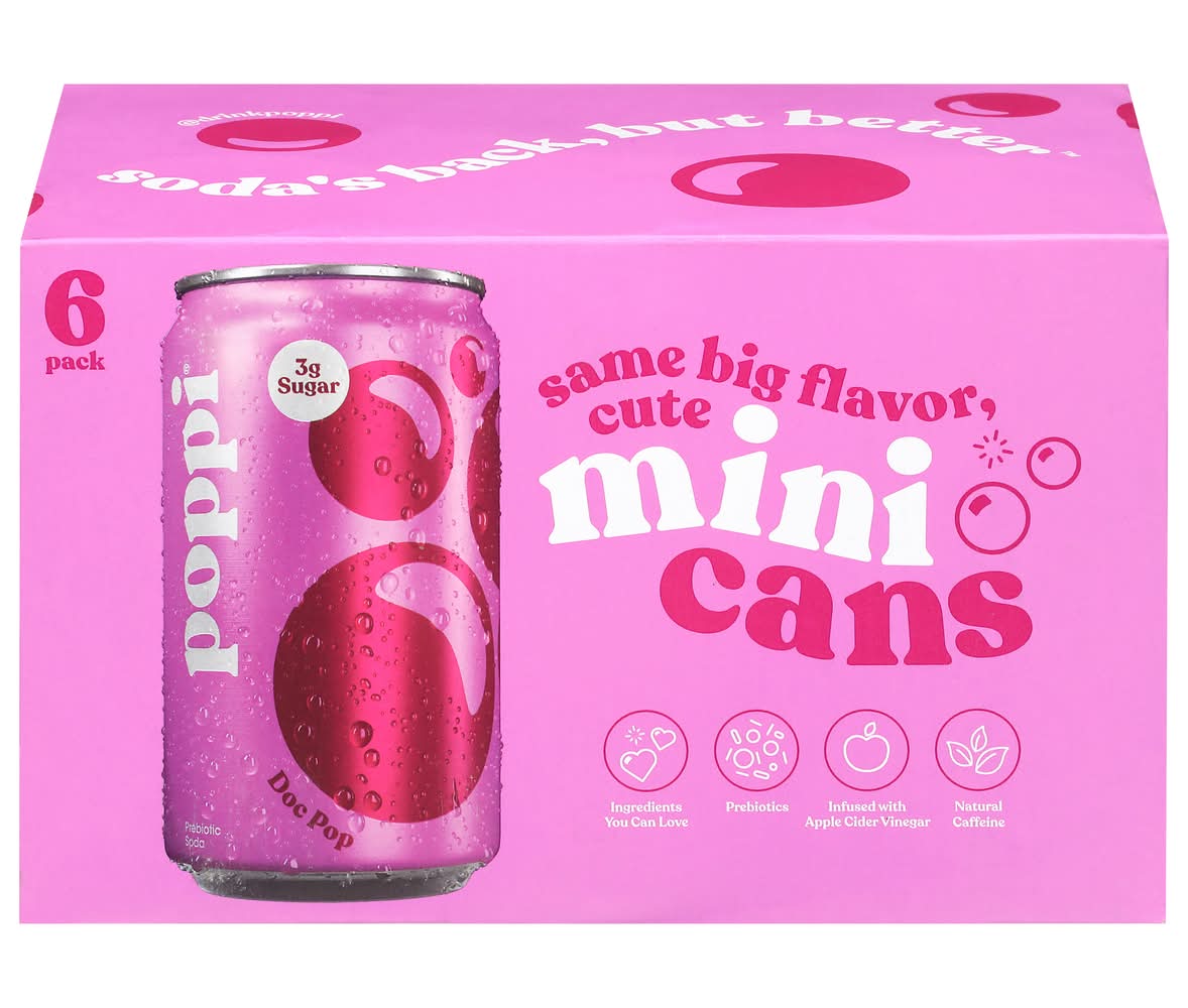poppi Prebiotic Soda Drink, Doc Pop (6 x 7.5 fl oz)