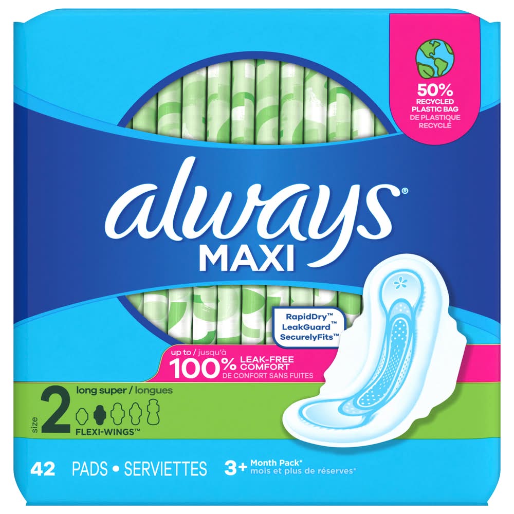 Always Unscented Maxi Daytime Pads With Wings, Women, 2 (42 ct)