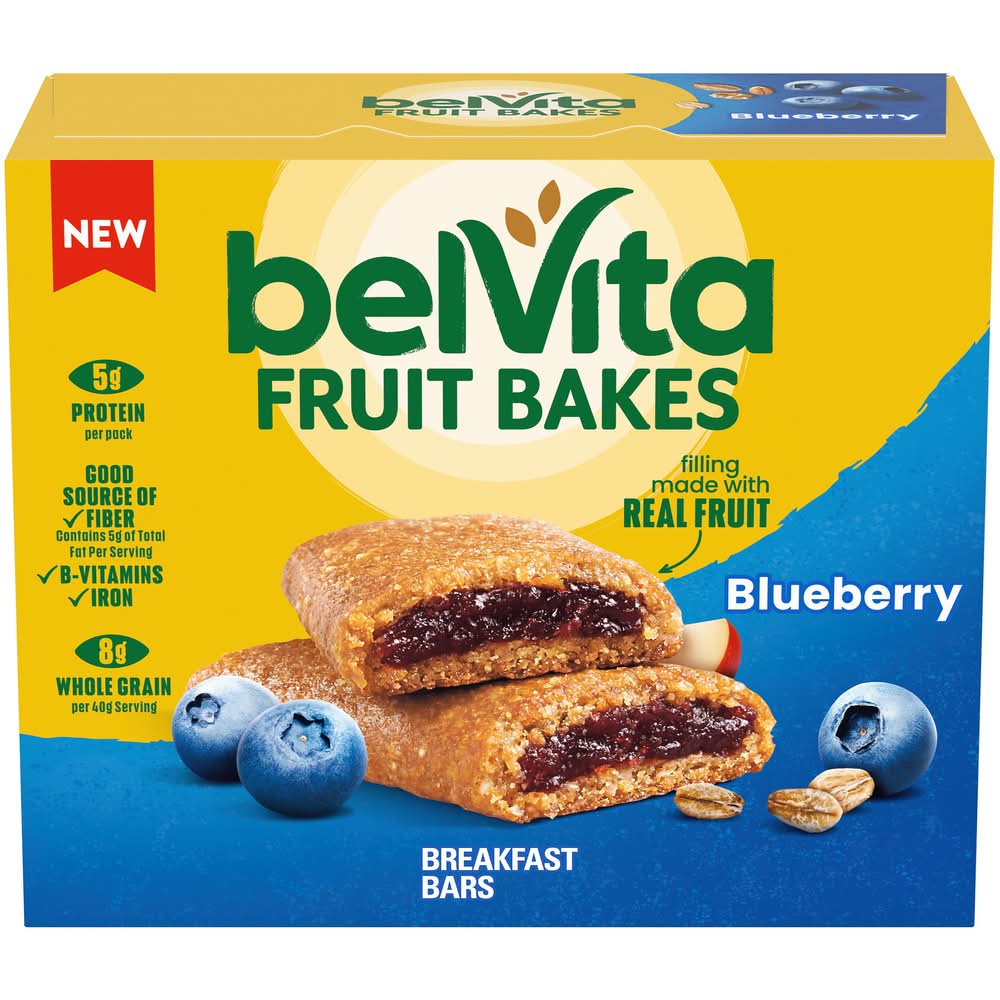 BelVita Fruit Bakes Soft Baked Breakfast Bars, Blueberry (5 x 1.41 oz)
